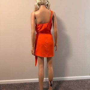 MINI DRESS - DRAPE ONE SHOULDER DRESS IN ORANGE